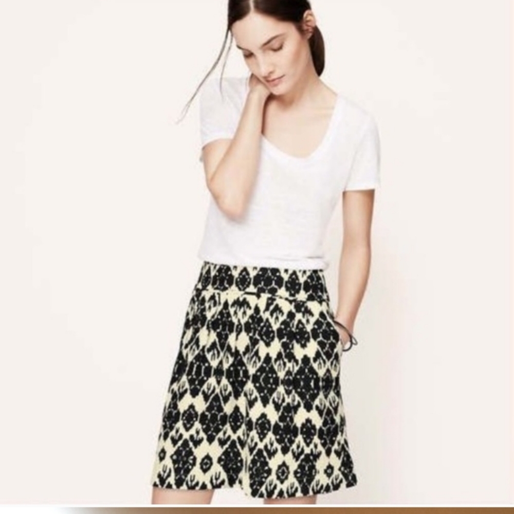 LOFT‎ Linen Blend Aztec Design Skirt Black/Cream 2